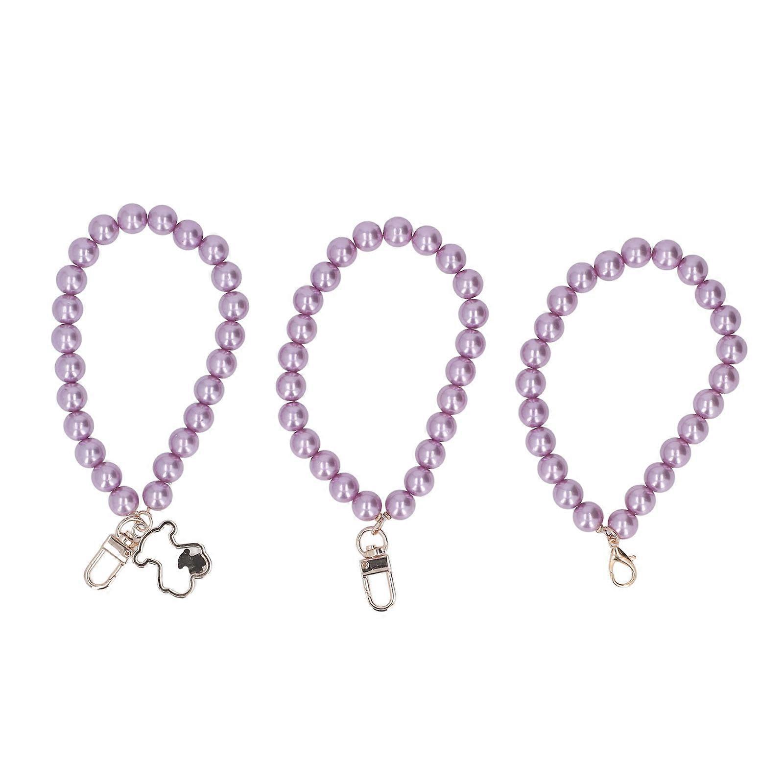 3 τεμ 12mm μαργαριτάρι τηλεφωνική αλυσίδα τρία στυλ λεπτή μαργαριτάρι χρώματος κινητό τηλέφωνο περίπτωση βασική κρεμαστή αλυσίδα με πορφυρή πόρπη μετάλλων