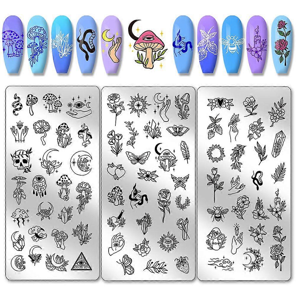 Stainless Steel DIY Nail Art Templates Template Tool Rectangle Mixed Shapes 12x6cm 3pcs/set