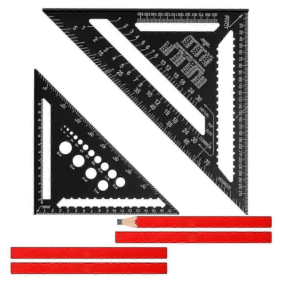 7 ιντσών &; 12 ιντσών Rδοκάρι τετράγωνο με 4 ξυλουργικά μολύβια αλουμινίου τρίγωνο εργαλείο μέτρησης χάρακα κατάλληλο για