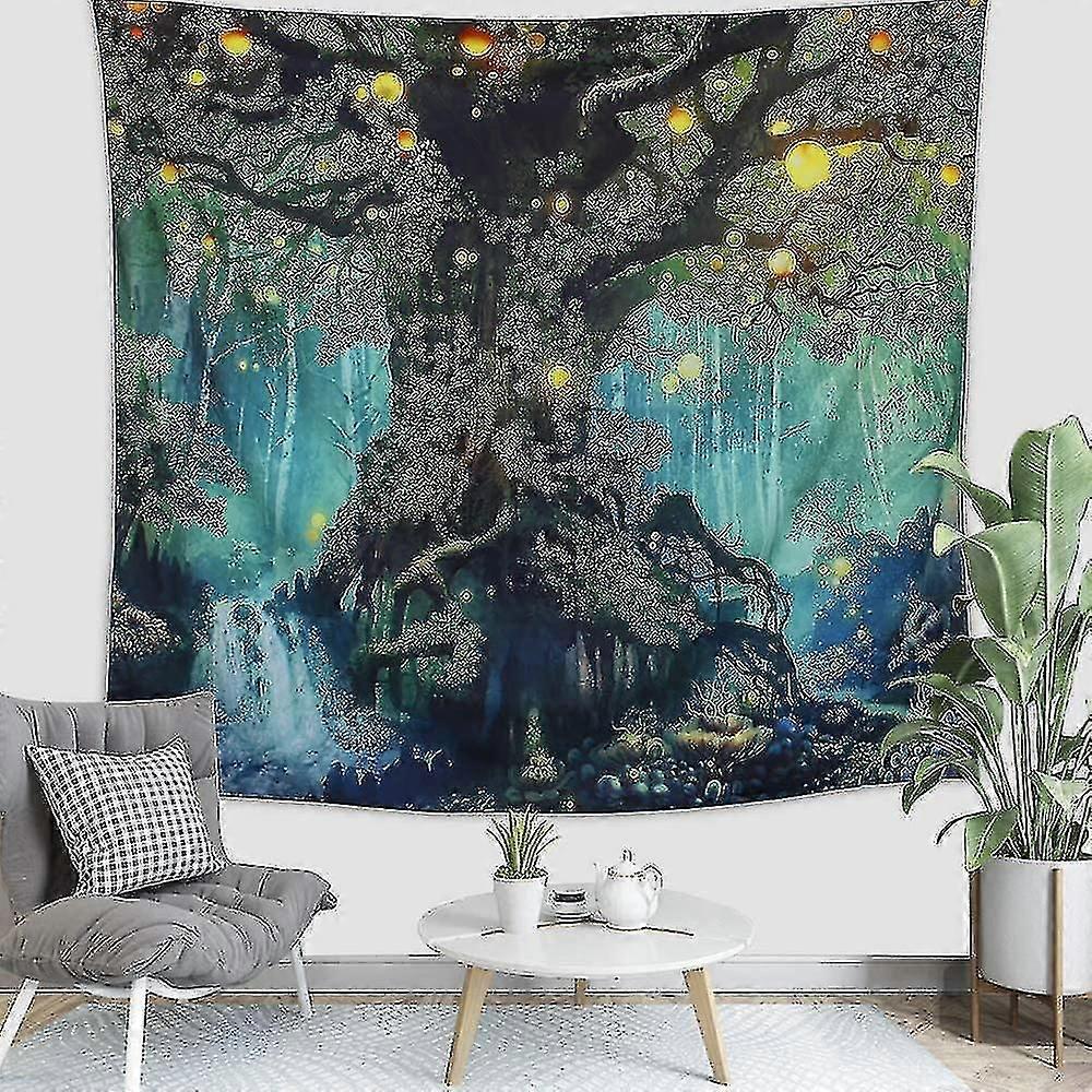 Wall Hanging Tapestry, Tree Of Life In Psychedelic Forest Under Star Moon Night