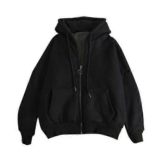 Fall Winter Men Coat Zip-up Long Sleeves Elastic Cuff Thick Plus Size Drawstring Plush Solid Color Loose Pockets Daily Sport Hoodie