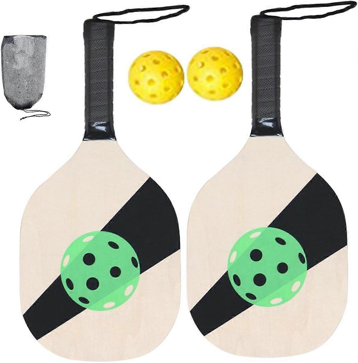 Pickleball Wood Paddle Set with Bag Beginner Racket Durable 40cm Long 19cm Wide for Men Women Kids 2 Paddles 2 Pickle Balls Portable
