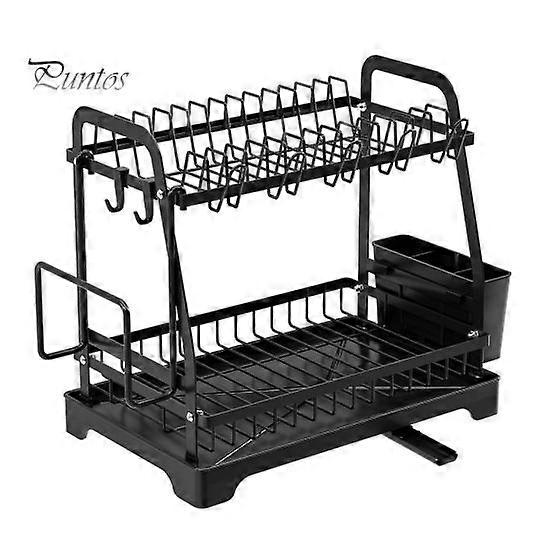 Storage Rack Two-Tier Dish Drying Rack Large Capacity Easy to Install Rust-Resistant Kitchen Countertop Utensil Dish Rack with Drain