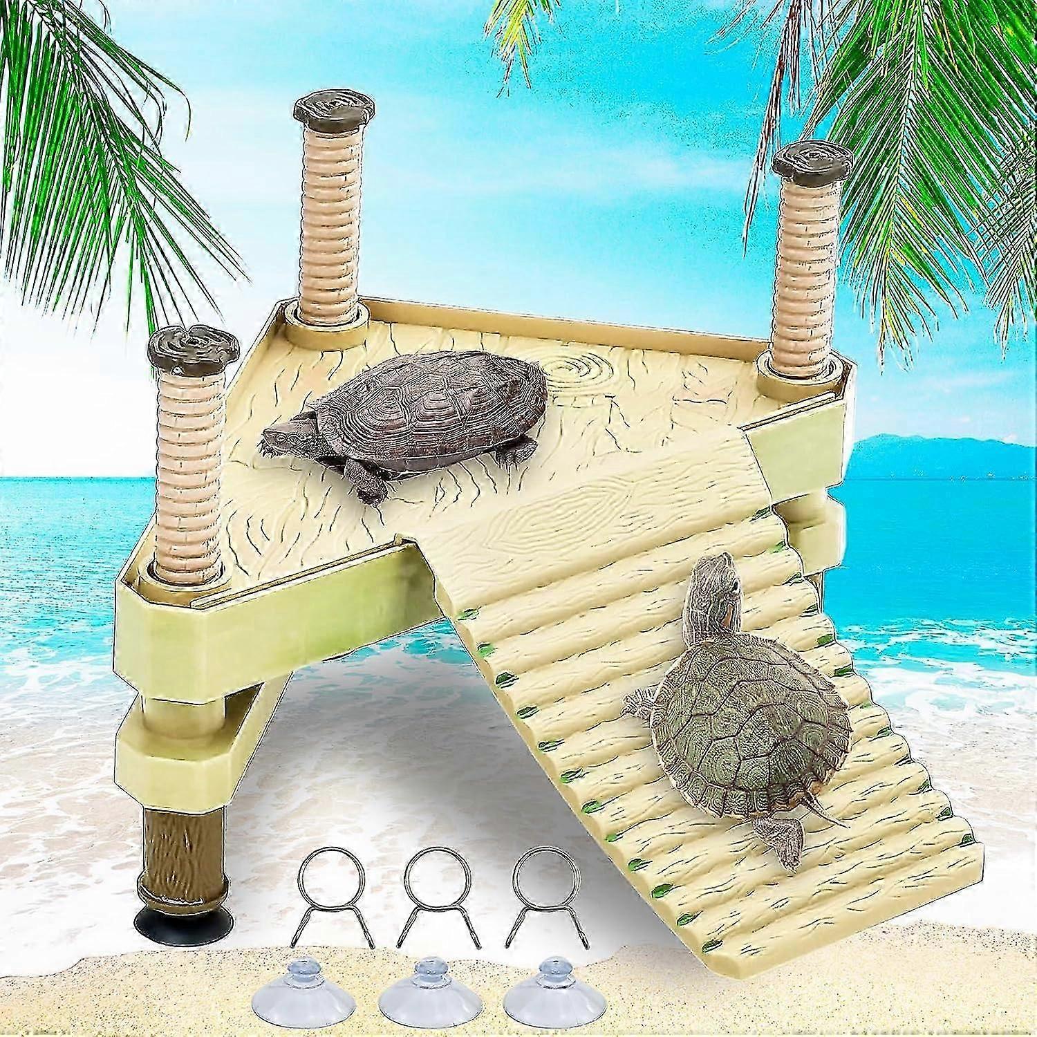 Floating Turtle Pier and Basking Platform Turtle Basking Platform Ramp Tortoise Reptile Floating Docks Climbing Ladder for Crabs Frogs Newts Salam