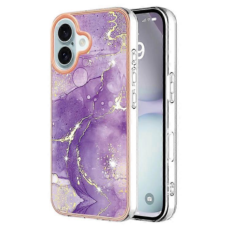 YB IMD Series-16 Style-E Compatible For iPhone 16 Phone Case IMD Marble Pattern TPU Back Cover