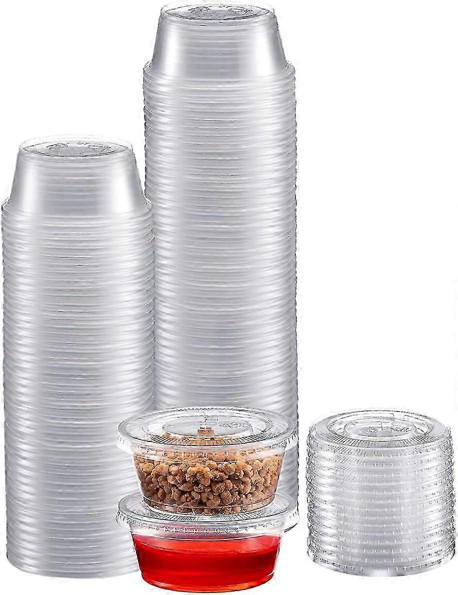 Portion Cups with Lids (2 Ounces, 100 Pack) | Disposable Plastic Cups for Meal