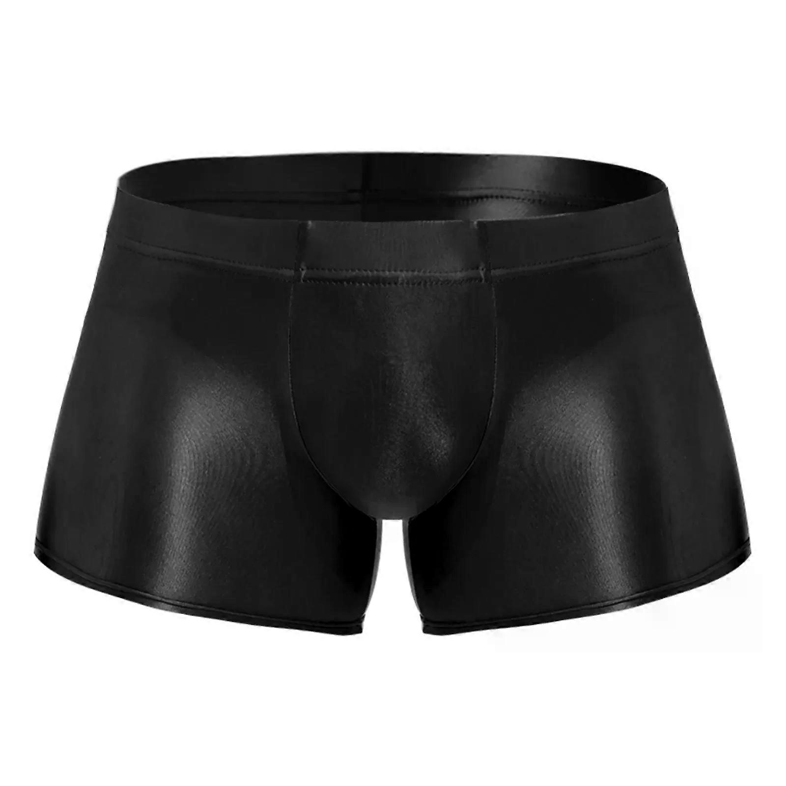 Men Low Rise Glossy Boxer Briefs Underwear Solid Color Boxers Shorts Bottom Low Rise Underpants Swimwear Male Swimming Trunks