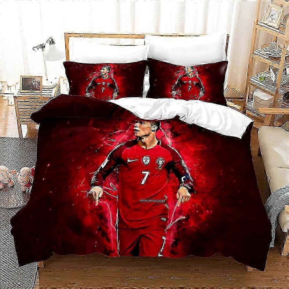 v1399 Lençóis de Futebol CR Capa de Edredão, Ronaldo Microfibra Conjunto de Cama 3 Kids Comforter Cover Set (1 Capa de Edredão e 2 Fronhas) Lençóis ccv139