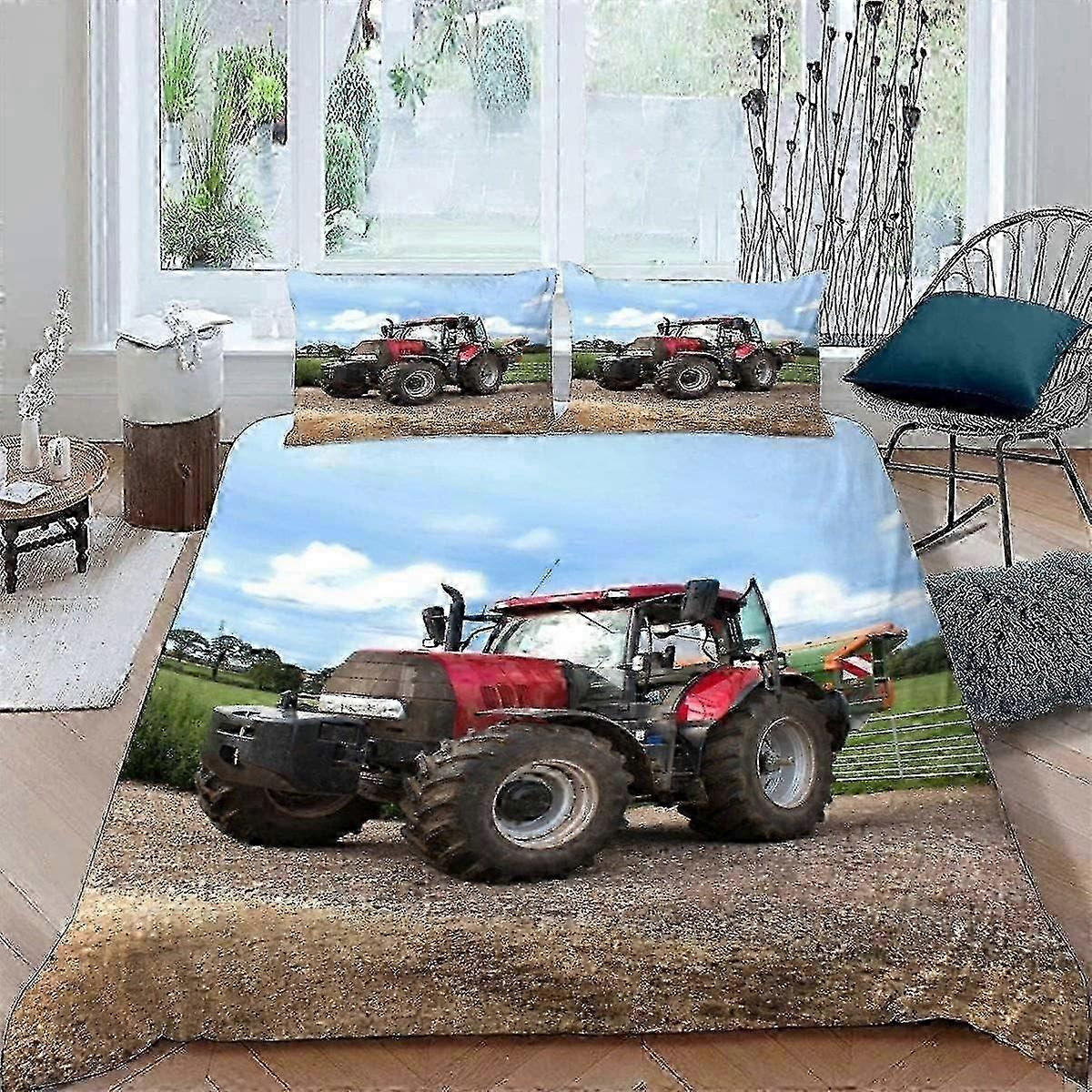 J366 Lençóis 3D Trator Cama Dupla Conjunto de Capa de Edredom 3 Peças Ultra Macio Microfibra Fazenda Colheitadeira Capa de Conforto com Zíper Fácil Cuidado