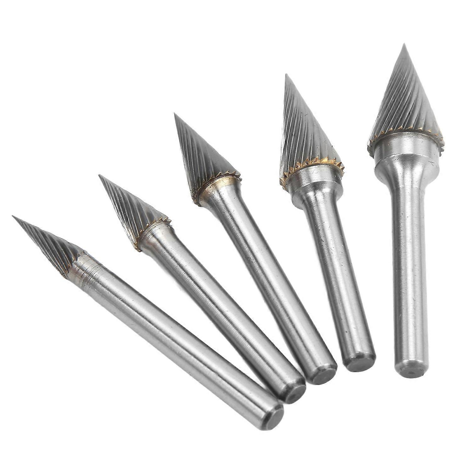 5 Pcs Single Cut Carbide Burr Set Rotary Files with 6mm/0.24in Shank for Carving Polishing Drilling