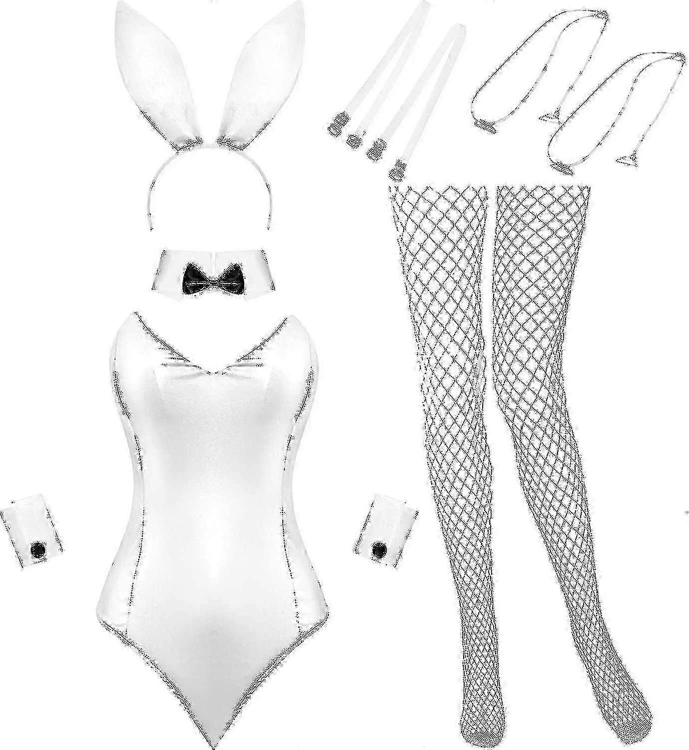 ロールプレイ用のランジェリーボディスーツとテールアクセサリーを備えた女性のバニーハロウィンコスチュームセット