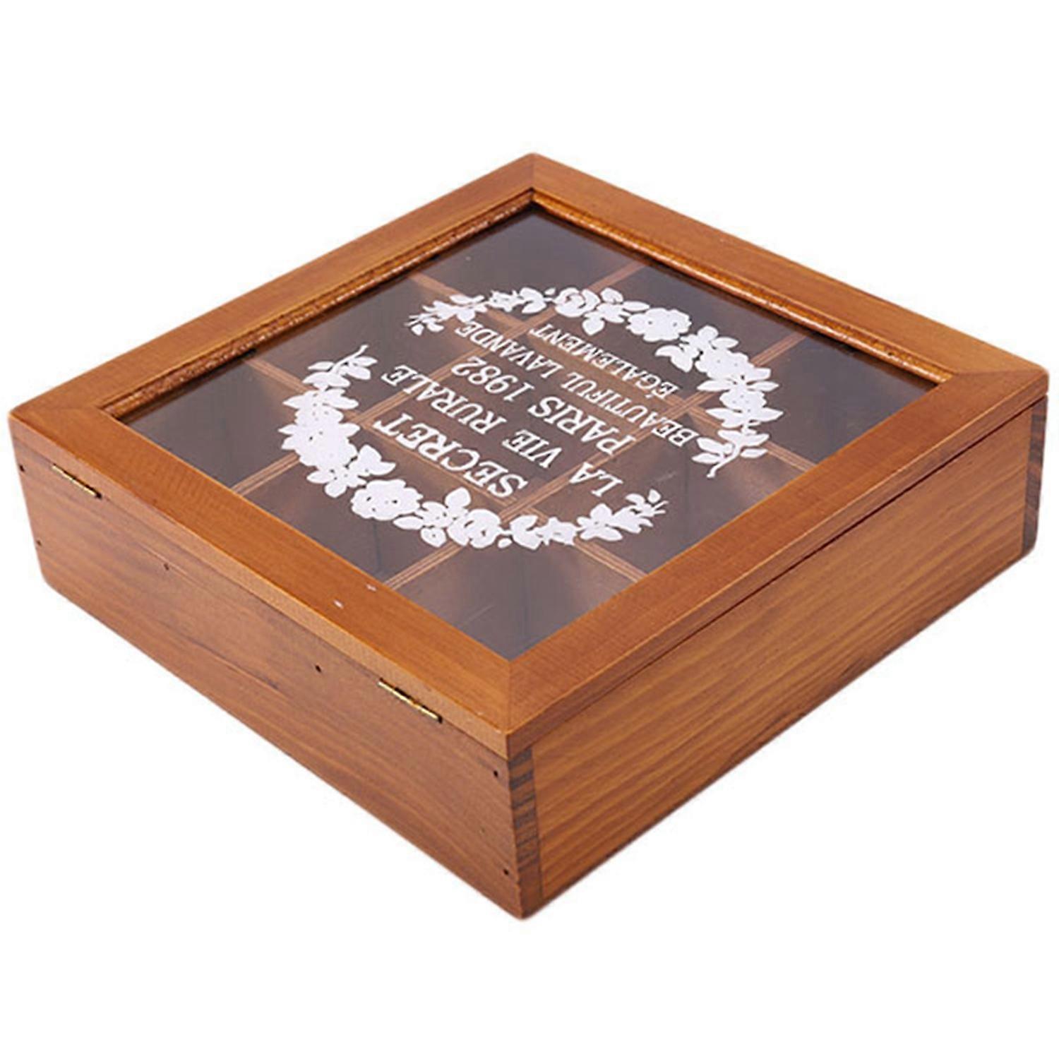 9 Section Wooden Box Compartments Container 24 X 24 X 7Cm -Wood Color