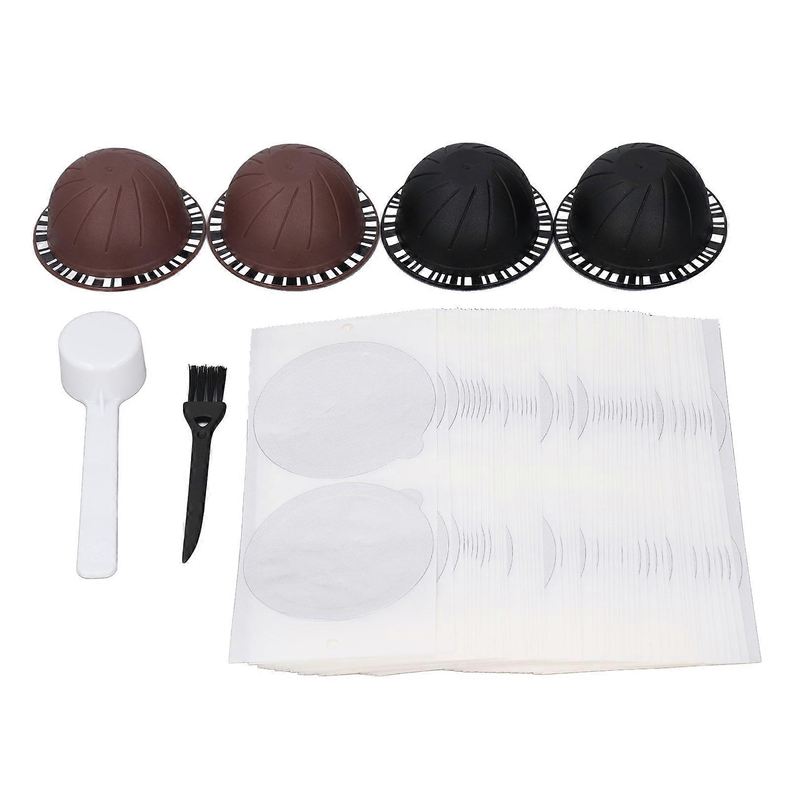 100pcs Aluminum Foil Lids with 4 Reusable Refillable Coffee Capsules Stickers for Vertuoline Machine