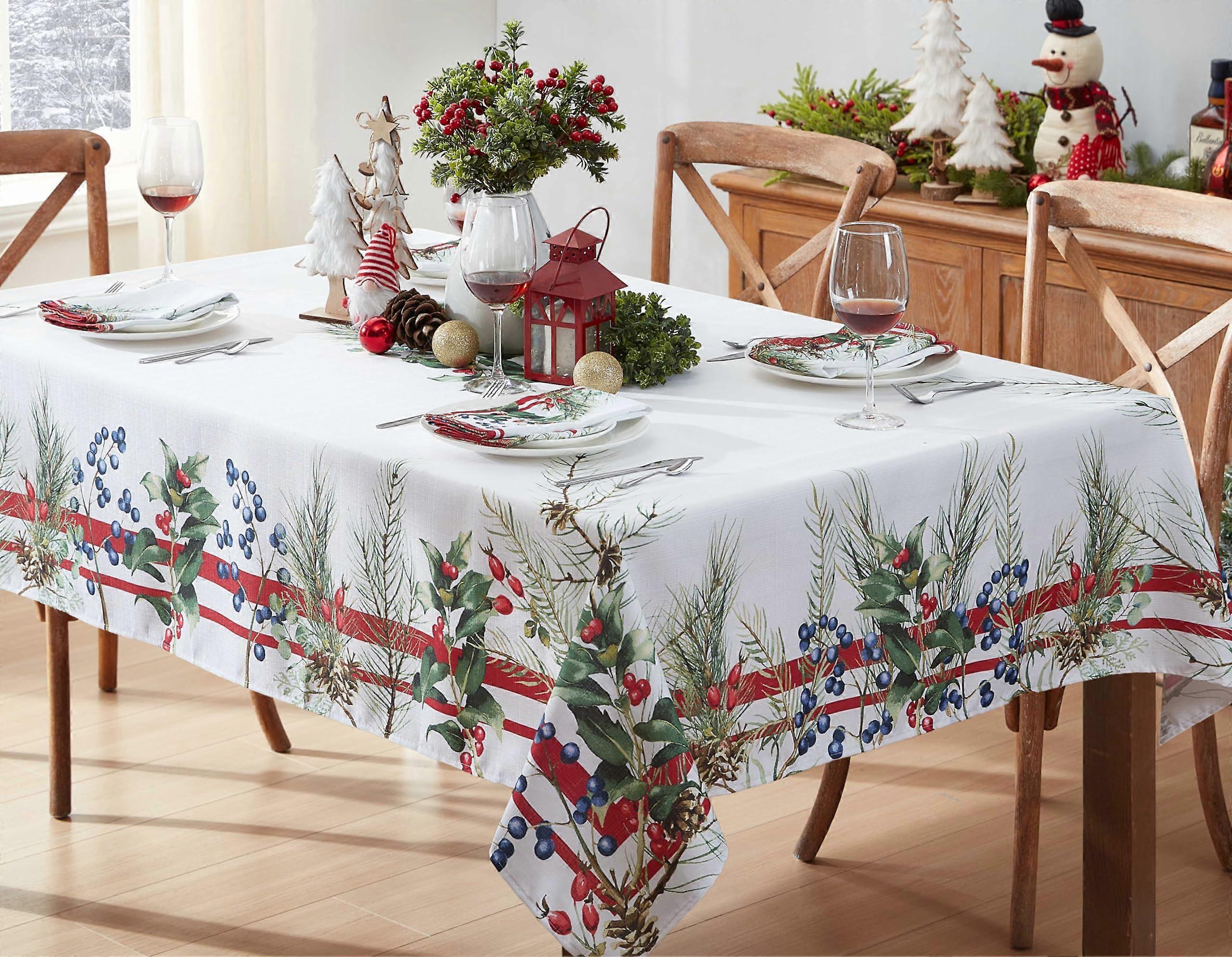Ana Sayfa Firsatlar Plus Fabric Tablecloth Pine Cone Fruit Pattern Stain Resistant Easy Care 52x52 Square Provence Noel