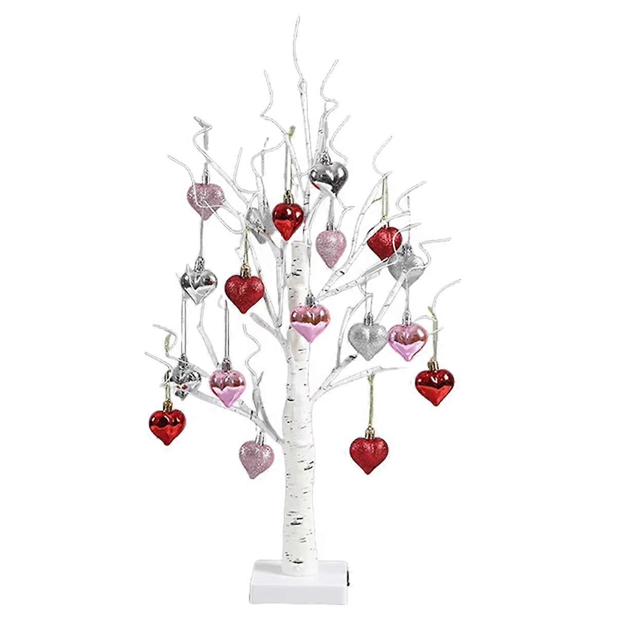 2FT Valentines Decor BirchTrees Light with Hanging Heart Ornament