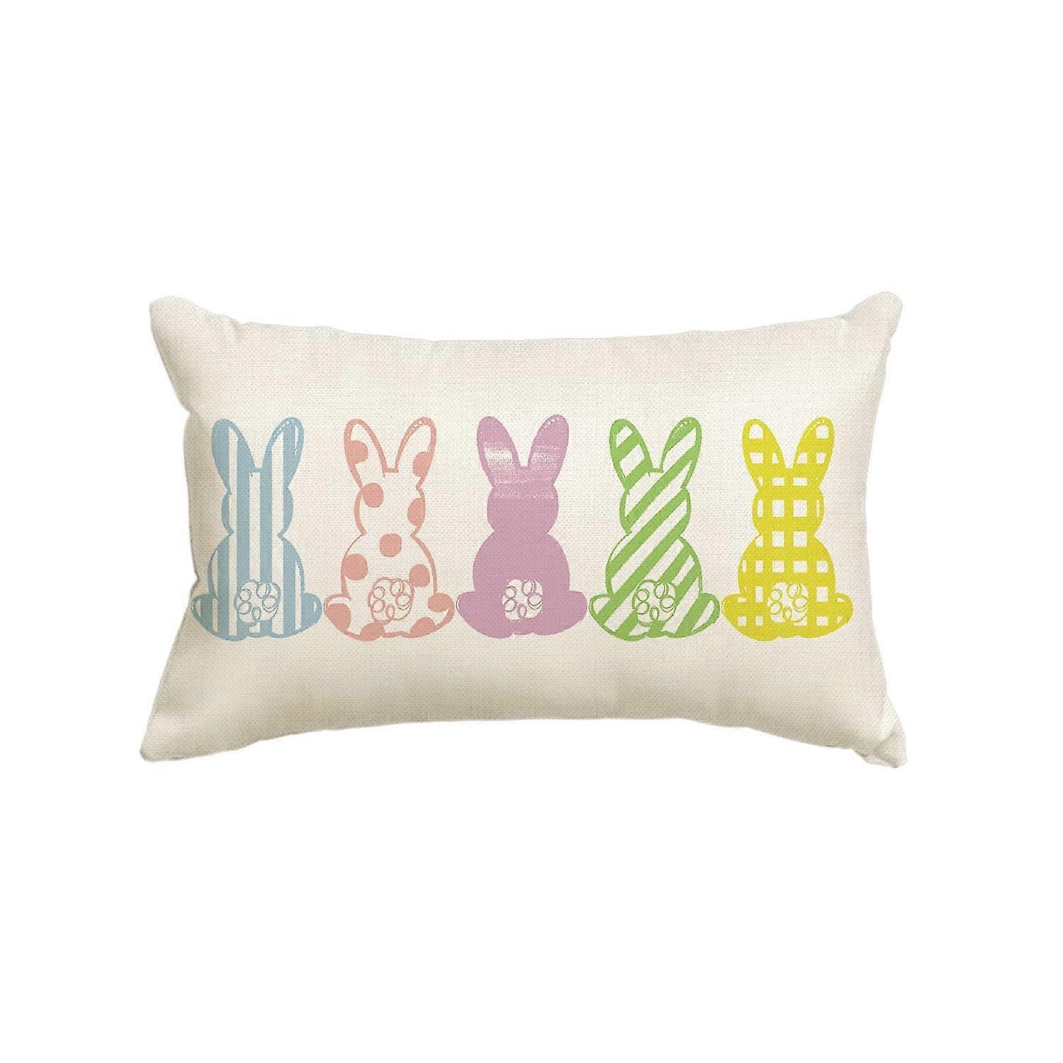Easter rabbits pillow case, 12 x 20 inch multi -colored rabbit spring holiday party pillow case sofa sofa decoration