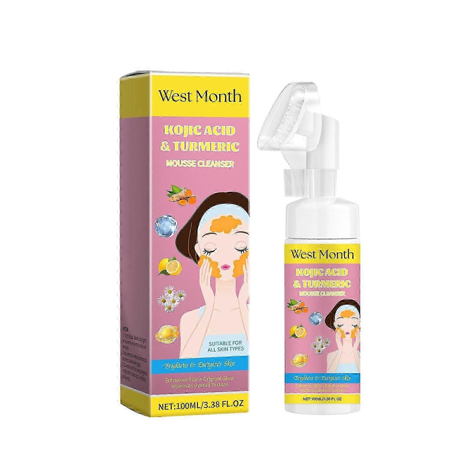 Detergente Mousse all'Acido Cogico e Curcuma, Mousse Detergente per Viso da 100 ml, Detergente Viso Mousse all'Acido Cogico e Curcuma, Pulizia Profonda