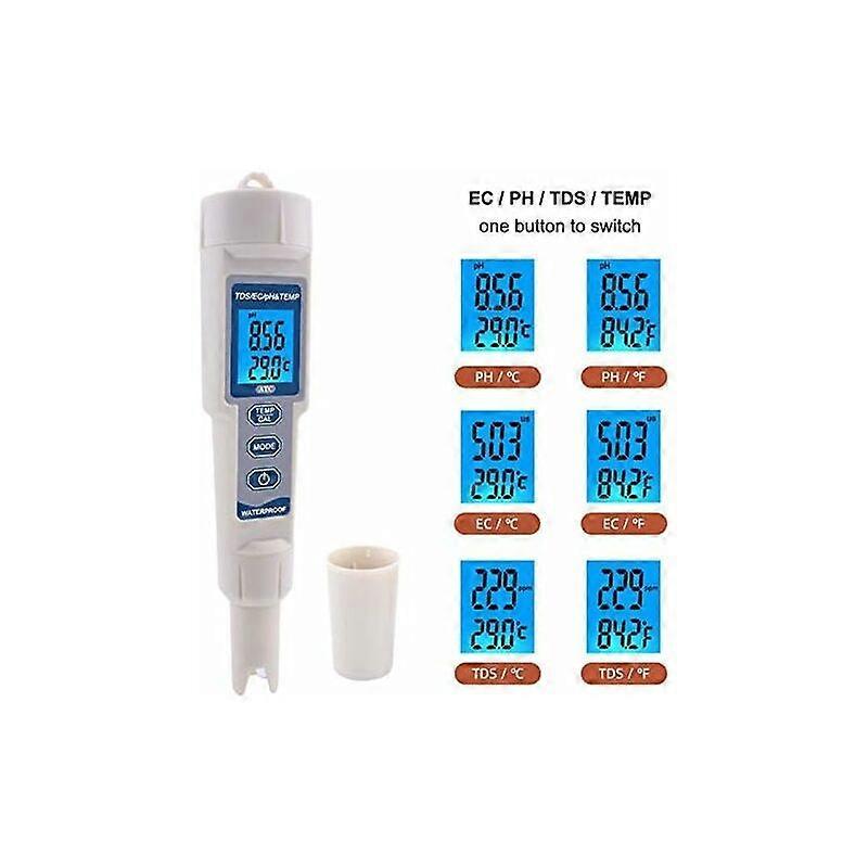 4 in 1 Waterproof EC/TDS/PH/TEMP Water Quality Tester for Drinking Water Swimming Pools