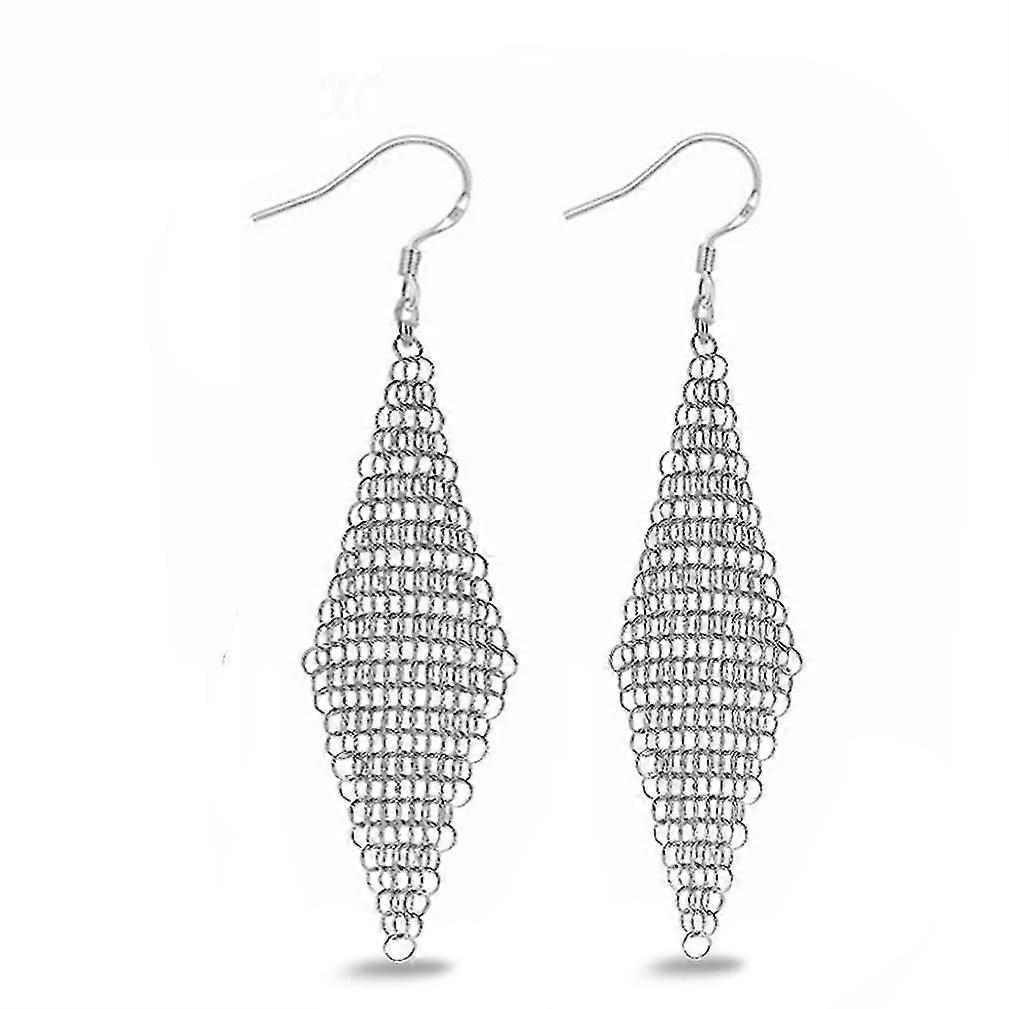 Ear Hooks Rhombic Net Silver Earrings Ornament For Ceremony