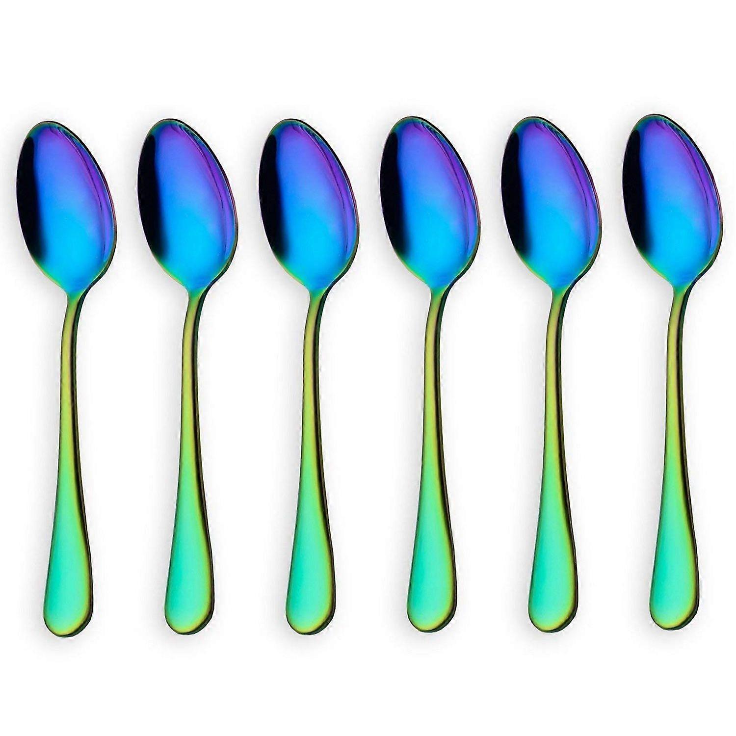Regnbue farve teskefulde kaffeske Mini kageske rustfrit stål sæt med 6 stykker (kaffeskeer)