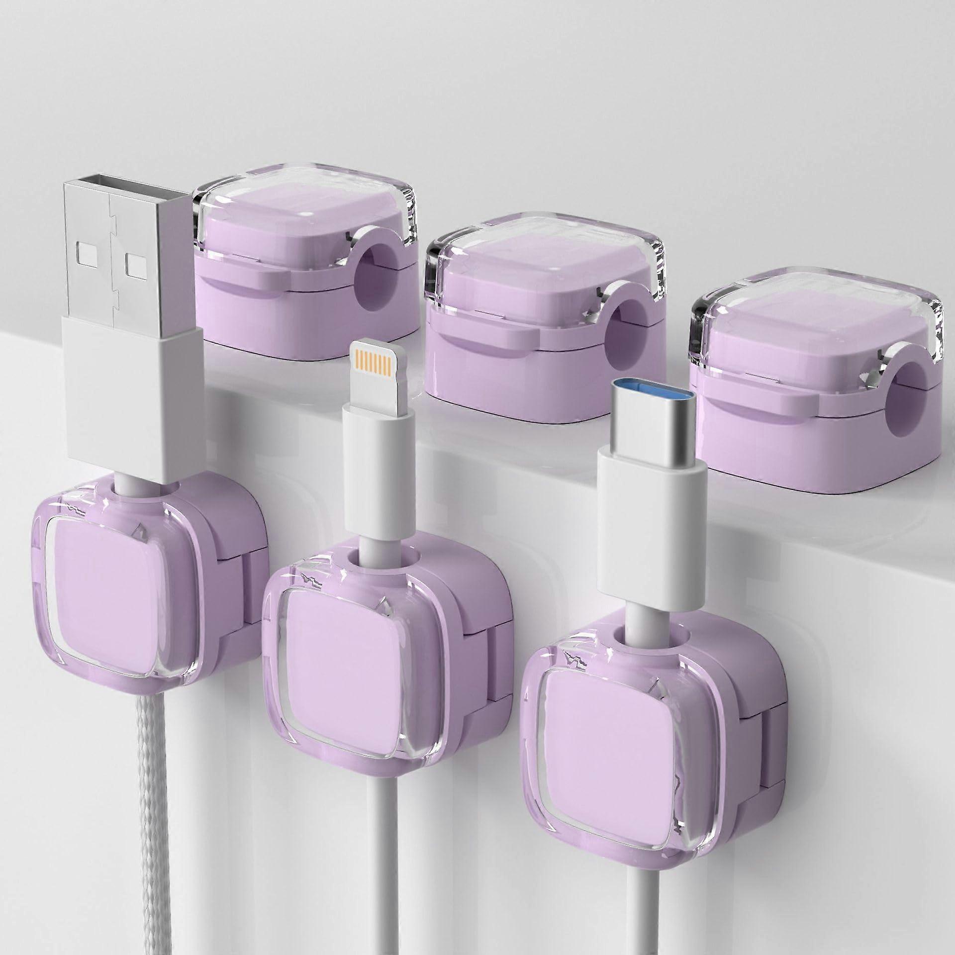 6Piece Magnetic Cable clamp Wire Organizer  Cable Smooth Adjustable, Desktop Accessory (Purple)