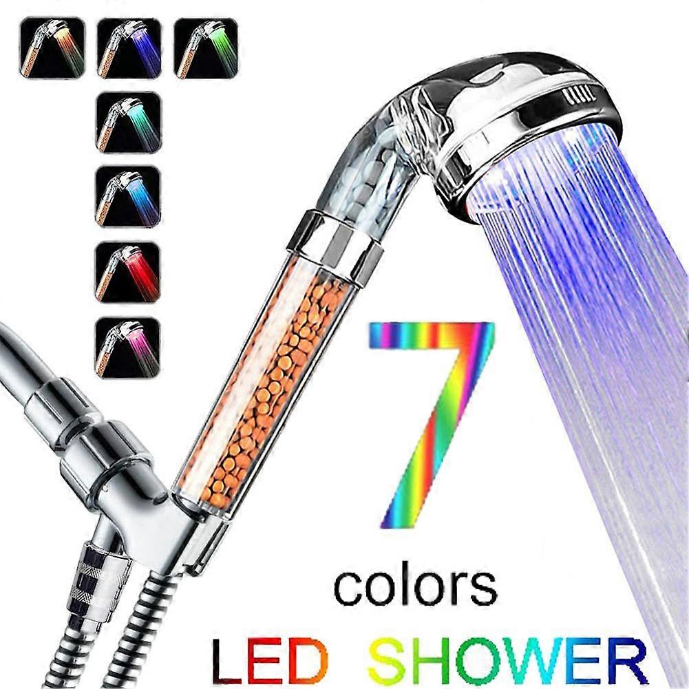 Colorful LED High-Pressure Negative Ionic Filter Handheld Shower Head Bathroom Accessories