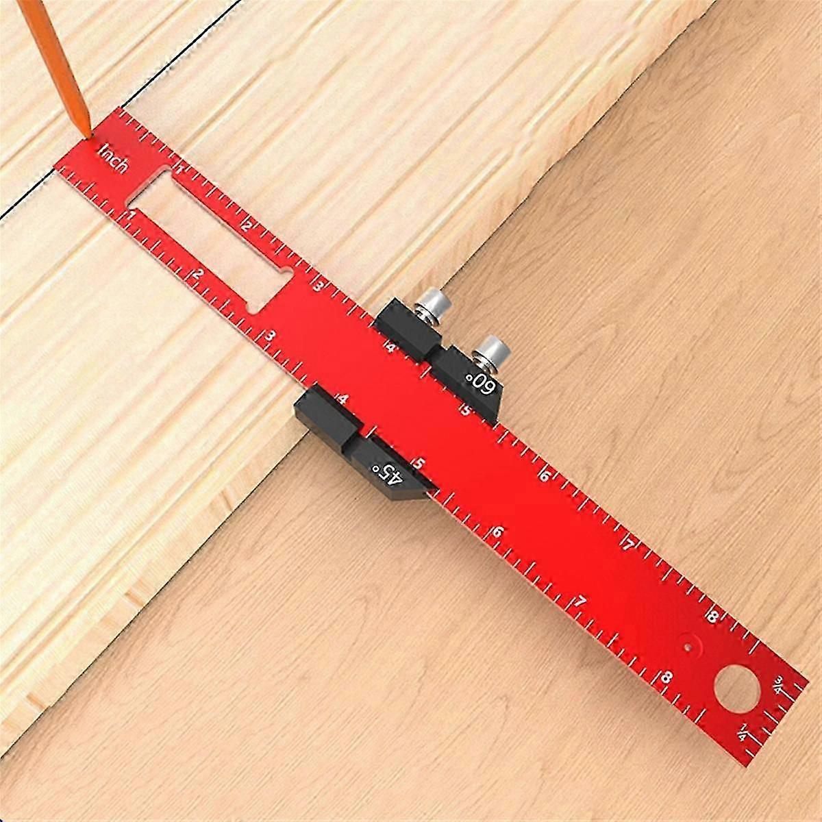 3Pcs Woodworking Tools Ruler-Pocket Ruler Layout Tool Precision Ruler with T-Track Slide Stops, Inc