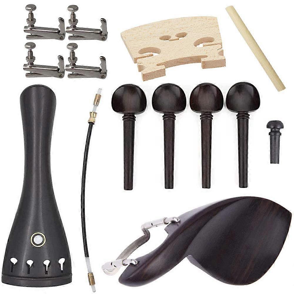 15Pcs Violin Accessories Kit with Tailpiece 4 Tuning Pegs Tail Gut Fine Tuners Bridge Chin Rest Ebony