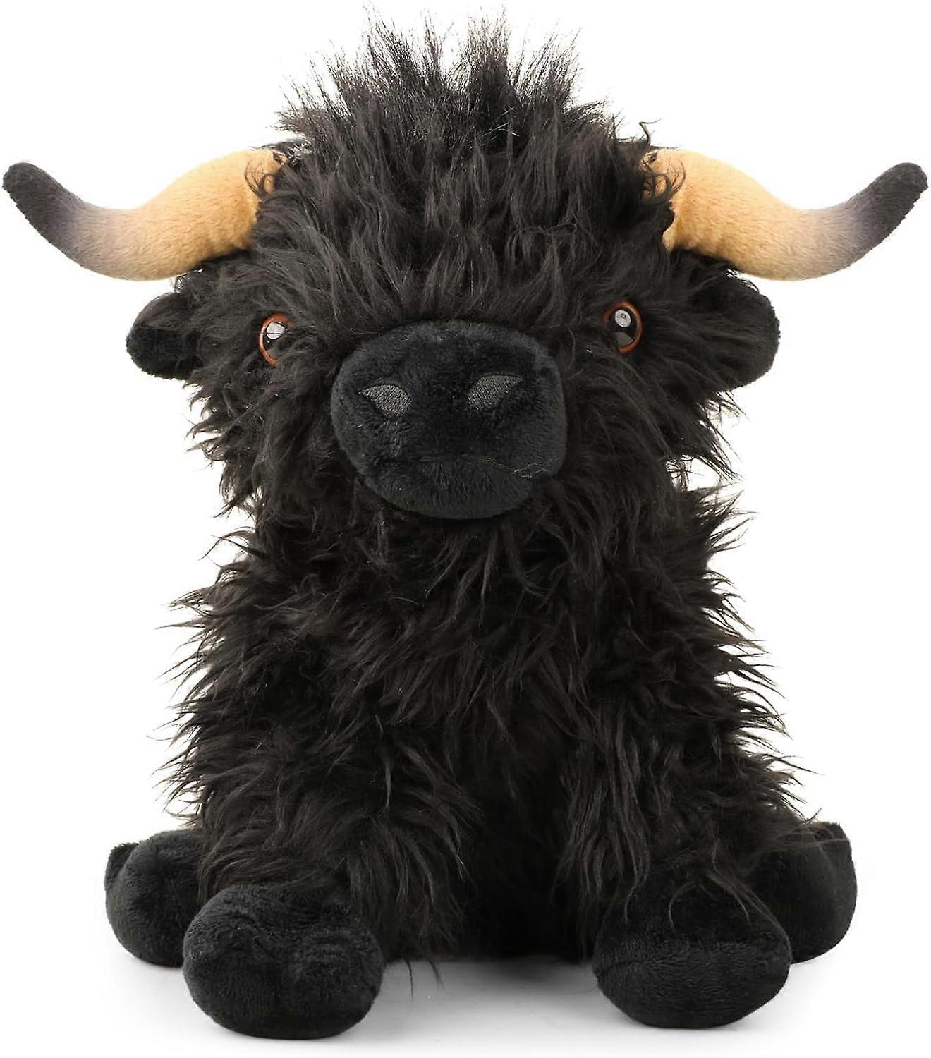 Highland Cow Stuffed Animal,10.5 inches Realistic Cow Plush Toy (Black)