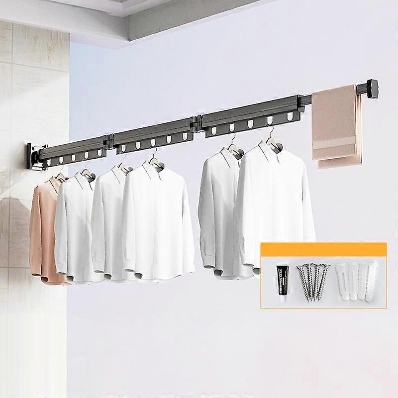 3 Sections Folding Clothes Drying Rack Wall Mounted Laundry Hanger for Balcony/Bathroom