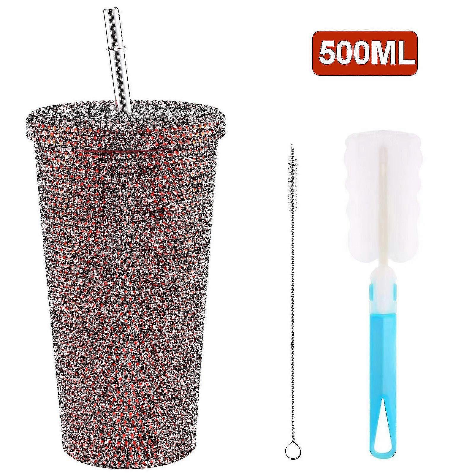 17oz Bling Diamond Tumbler الفولاذ المقاوم للصدأ زجاجة مياه بريق معزولة بالفراغ مع غطاء وقش