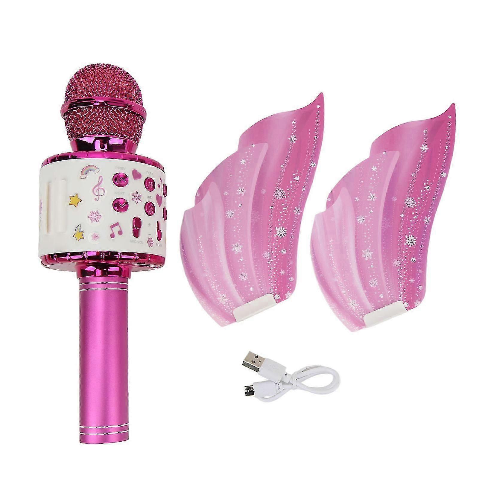 Kids Bluetooth Microphone Wireless LED Lights Wings Decoration USB Rechargeable Handheld Alloy Microphone Loudspeaker