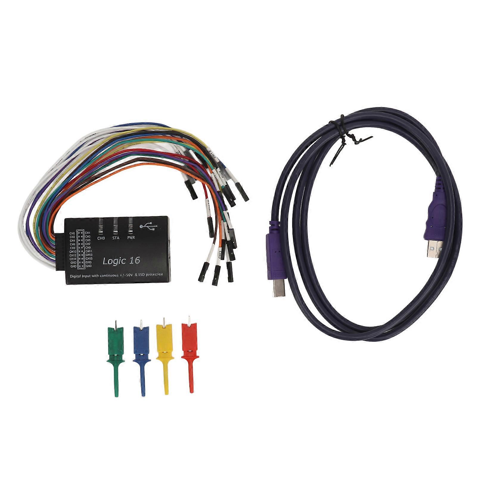 16 Channel USB Logic Analyzer 100M Sampling Rate with Continuous +/-50V ESD Protection High Precision Digital Signal Debugging Tool