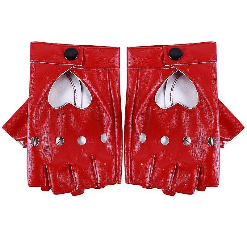 Heart Half Finger Gloves Dancing Gloves Performance Gloves Simulation Leather Fingerless Gloves