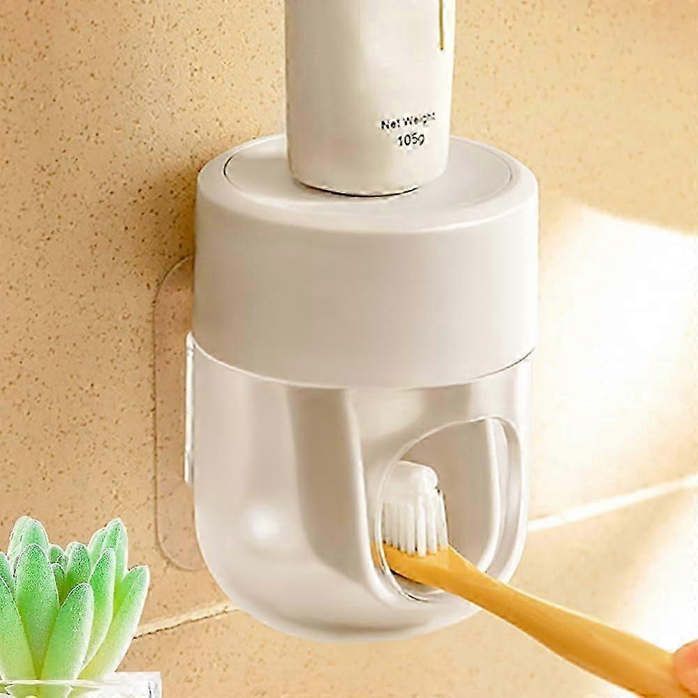 1 pcs  Toothpaste Dispenser Wall Mounted Bathroom Automatic Toothpaste Squeezer,Visualization of Toothpaste Flow Rate(White&Transparent)