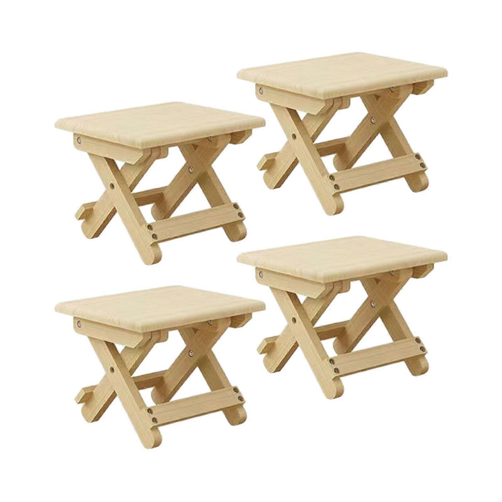 Compact Wooden Folding Stool 4-Piece Set, 24.9 x 20.8 x 20.8 cm, Backyard Picnic Chair, Portable Outdoor Seat