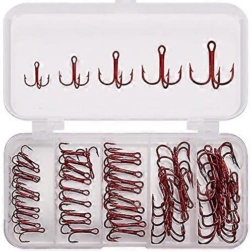 50pcs Red Treble Hooks for Saltwater and Freshwater Fishing, 1/0 Size, Durable Hard Bait Hook Set