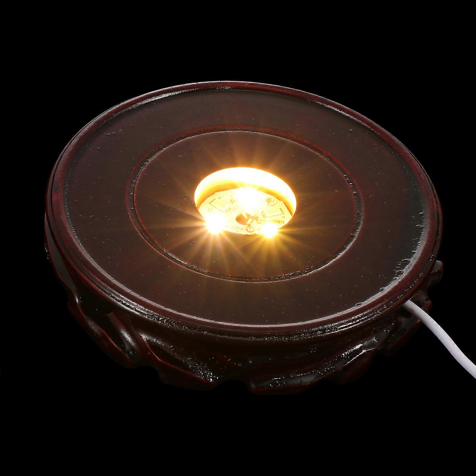 Round Base LED Display Stand for Crystal Ball Decor with Warm Light Effect Coffee Color Synthetic Material