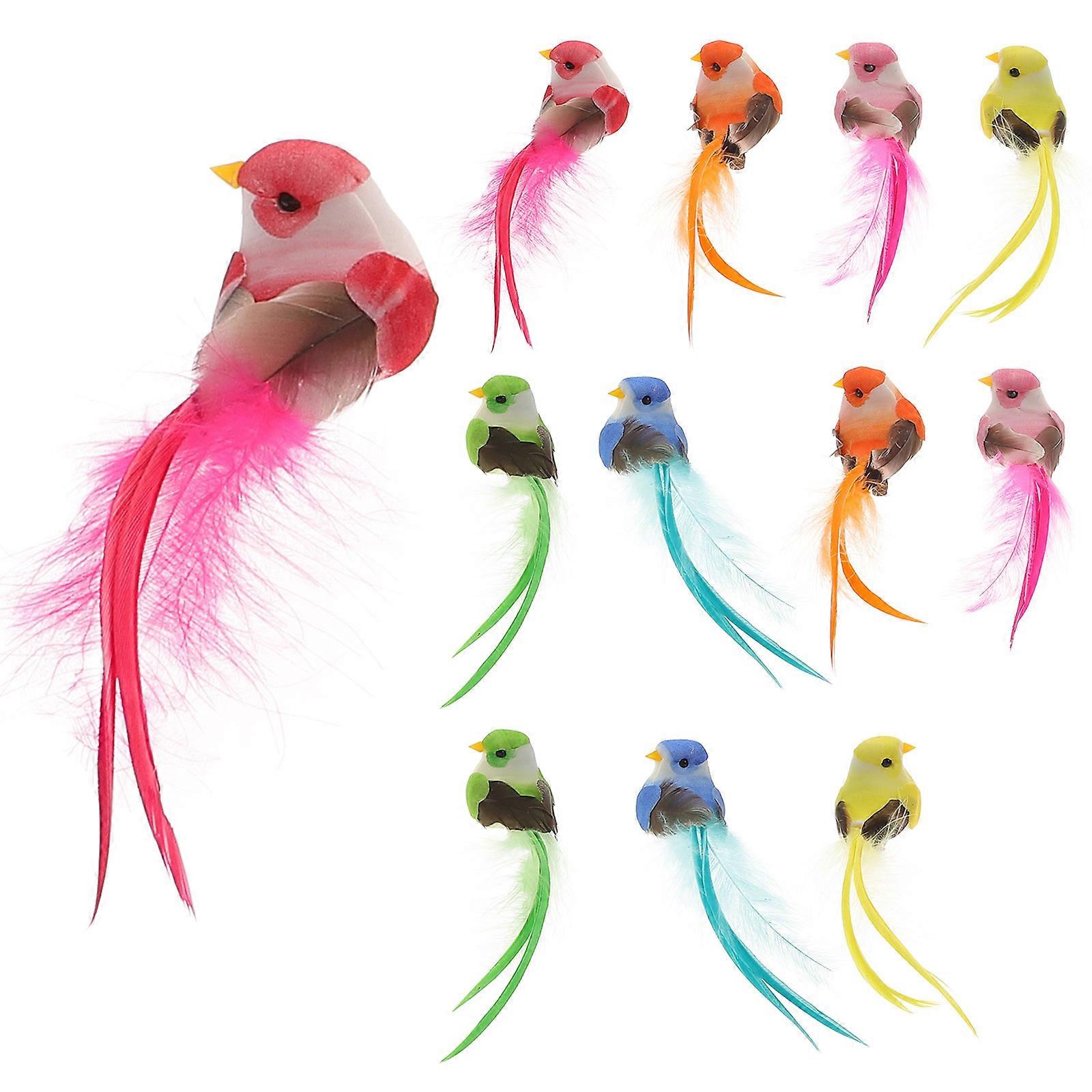 Bird Crafts Prop Small Bird Figurine Foam And Iron Material For Yard And Park 12Pcs 13x3.3x4.5cm