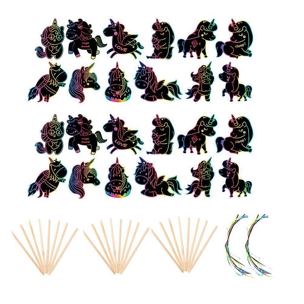 Kids Drawing Set Unicorn Cartoon Scratch Painting Paper Cards Kit Imagination Development Adults Crafting Classes 2 Sets