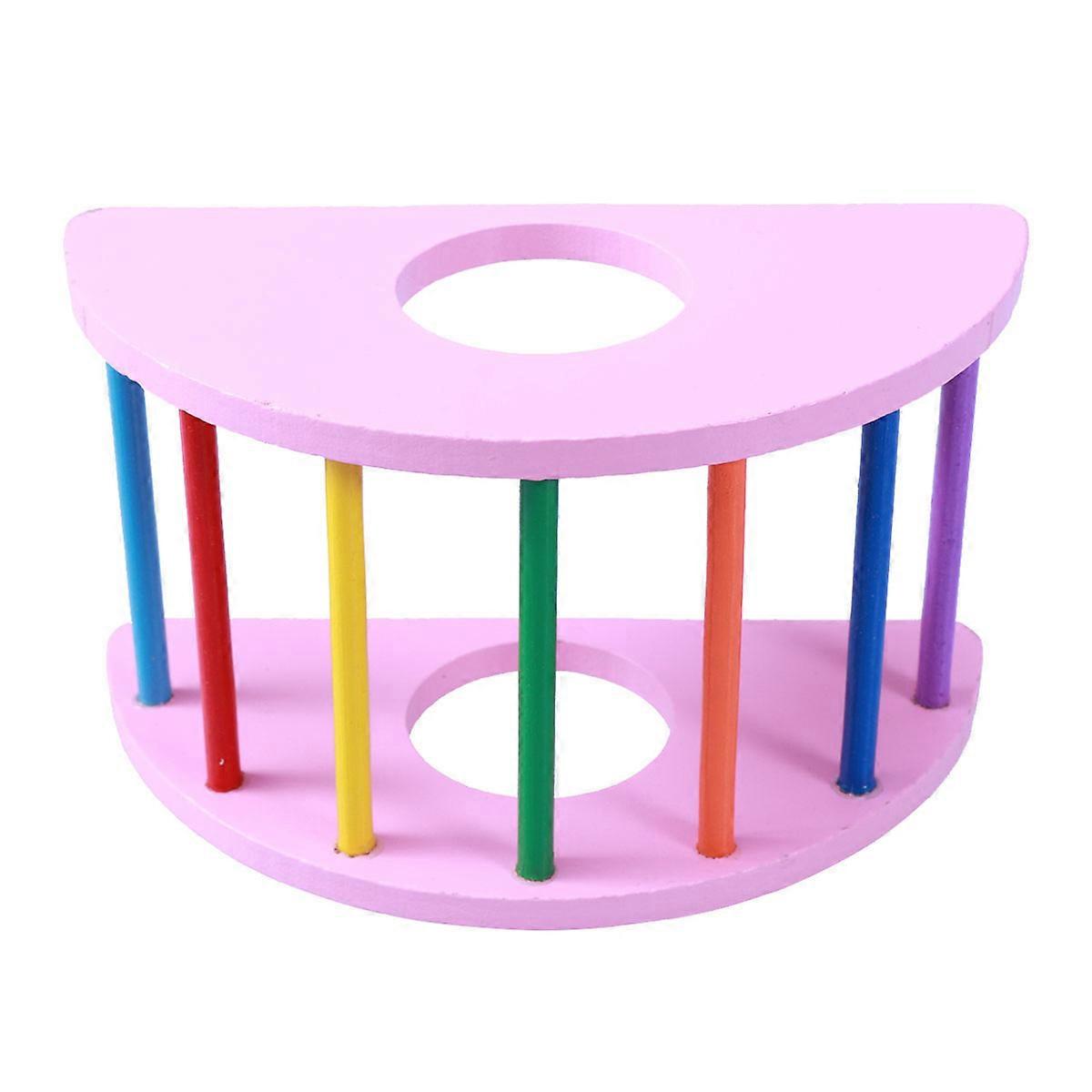 Pet Gerbil Toys Wooden Bridge for Hamster Indoor Use Pink Color 1Set