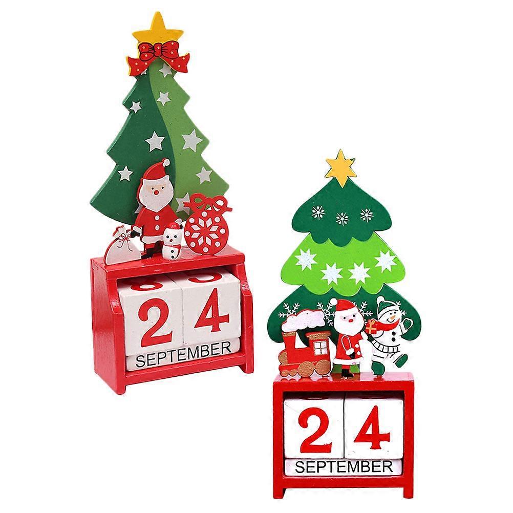 Wooden Christmas Calendar Countdown Festive Atmosphere Rectangular Desktop Ornament Assorted Color 18.5x7.5cm 2Pcs