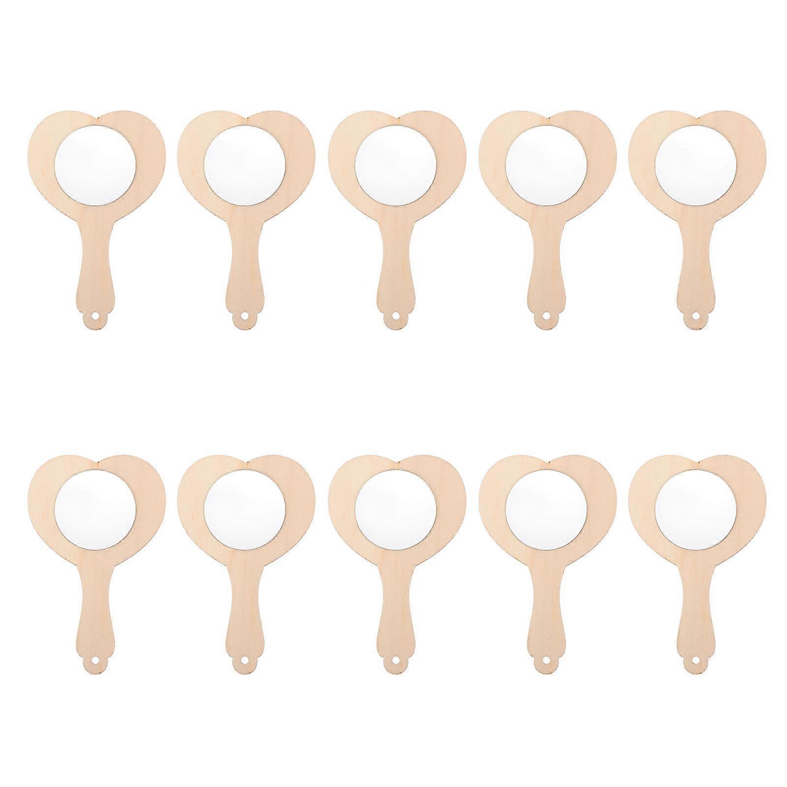 10Pcs Unfinished Wooden Handheld Mirrors for DIY Makeup Projects
