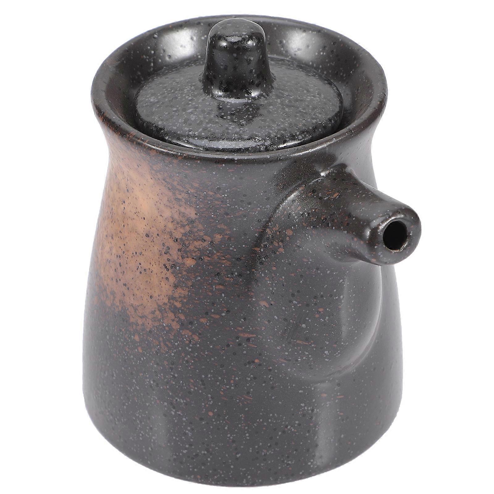 Small Sauce Bottles Ceramic Vinegar Dispenser Home Use Dark Brown 10x8.4cm Condiment Storage 1Set