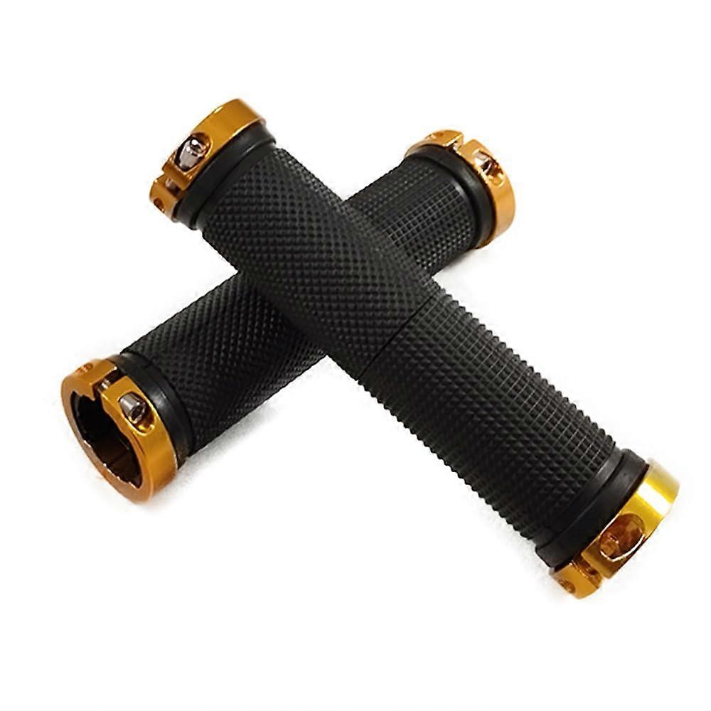Bicycle Grips Handlebar Grips Non-Slip Ergonomic Locking Rubber Black With Gold For MTB BMX E-Bike