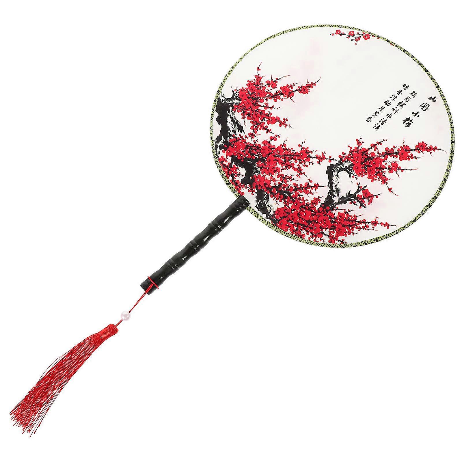 Chinese Round Fan Round Dancing Fan Women Decorations Silk Cloth 1 Pair