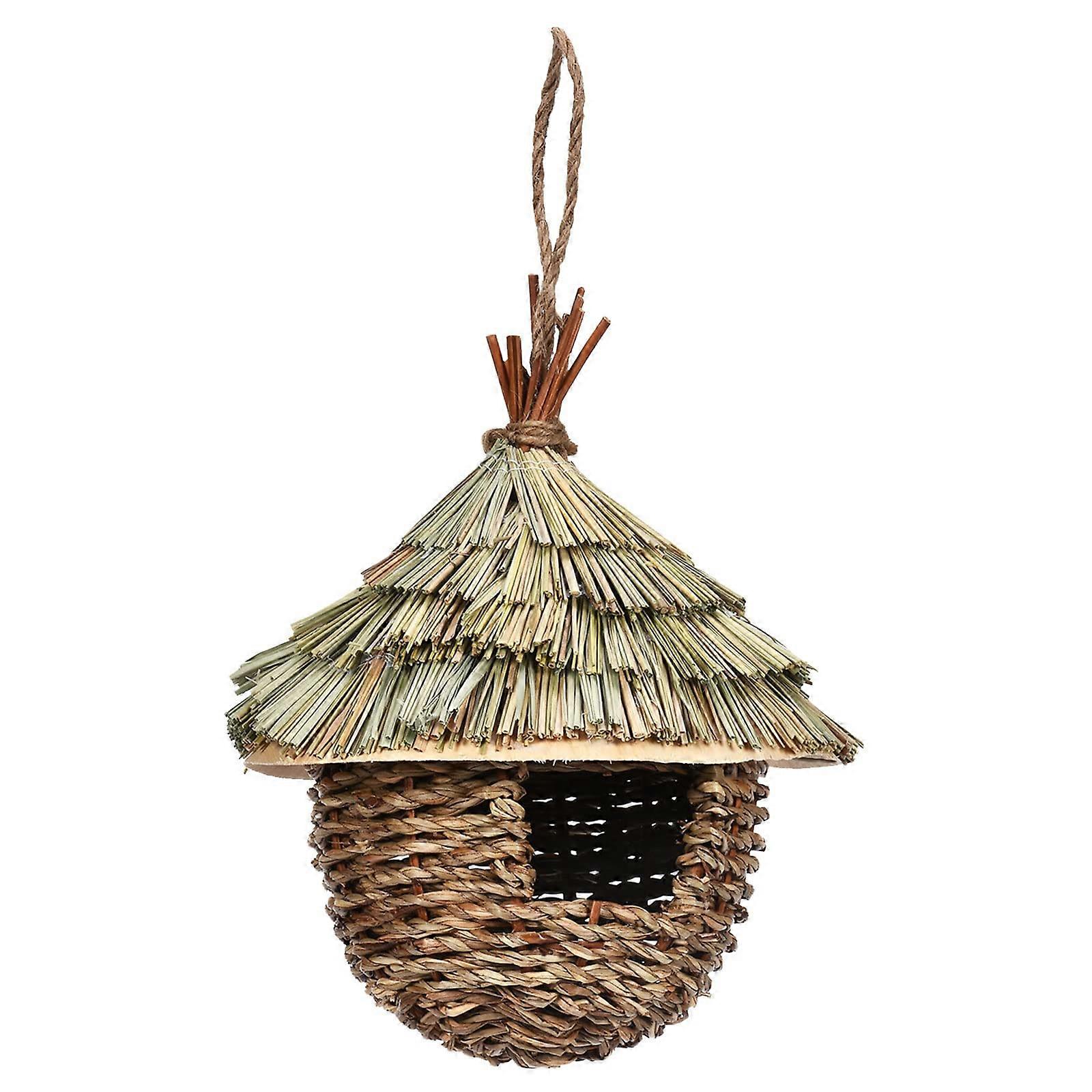 Hanging Hummingbird Nest House Hand Woven Natural Grass Bird Nest for Outdoor Patio and Indoor Use