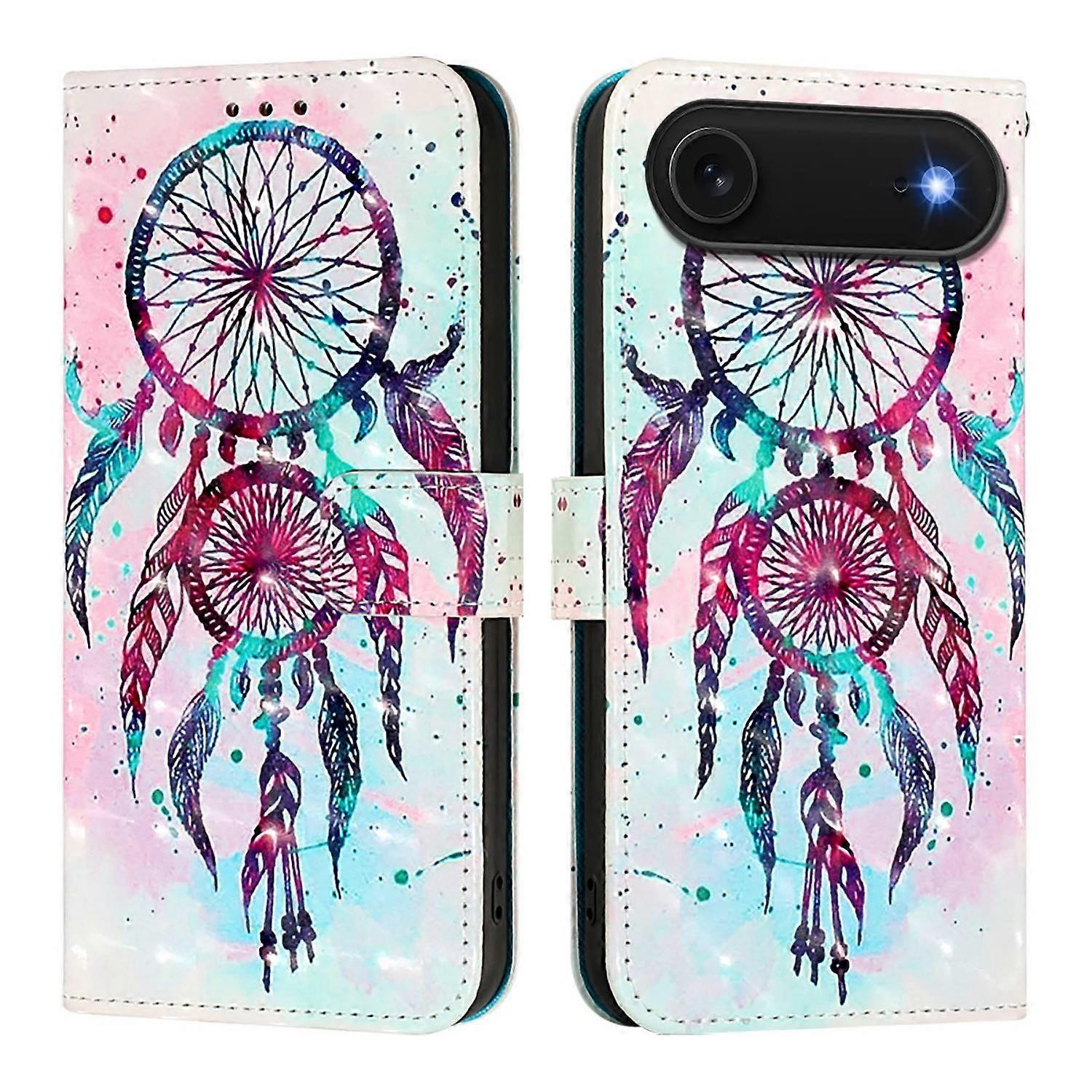 For iPhone 17 Air Leather Case Pattern Printing Wallet Stand Mobile Cover with Strap