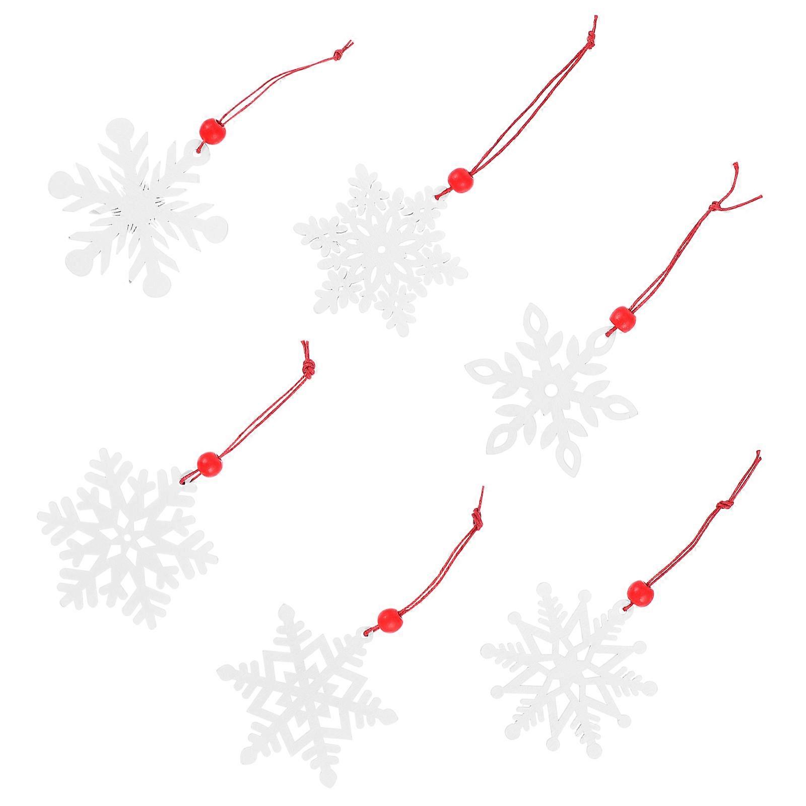 Prydnadsföremål för heminredning Snöflinga Prydnad Hängande Trä Julgran Prydnad Vit 7x7x0.3cm Stereo Design Jul Prydnader 6st