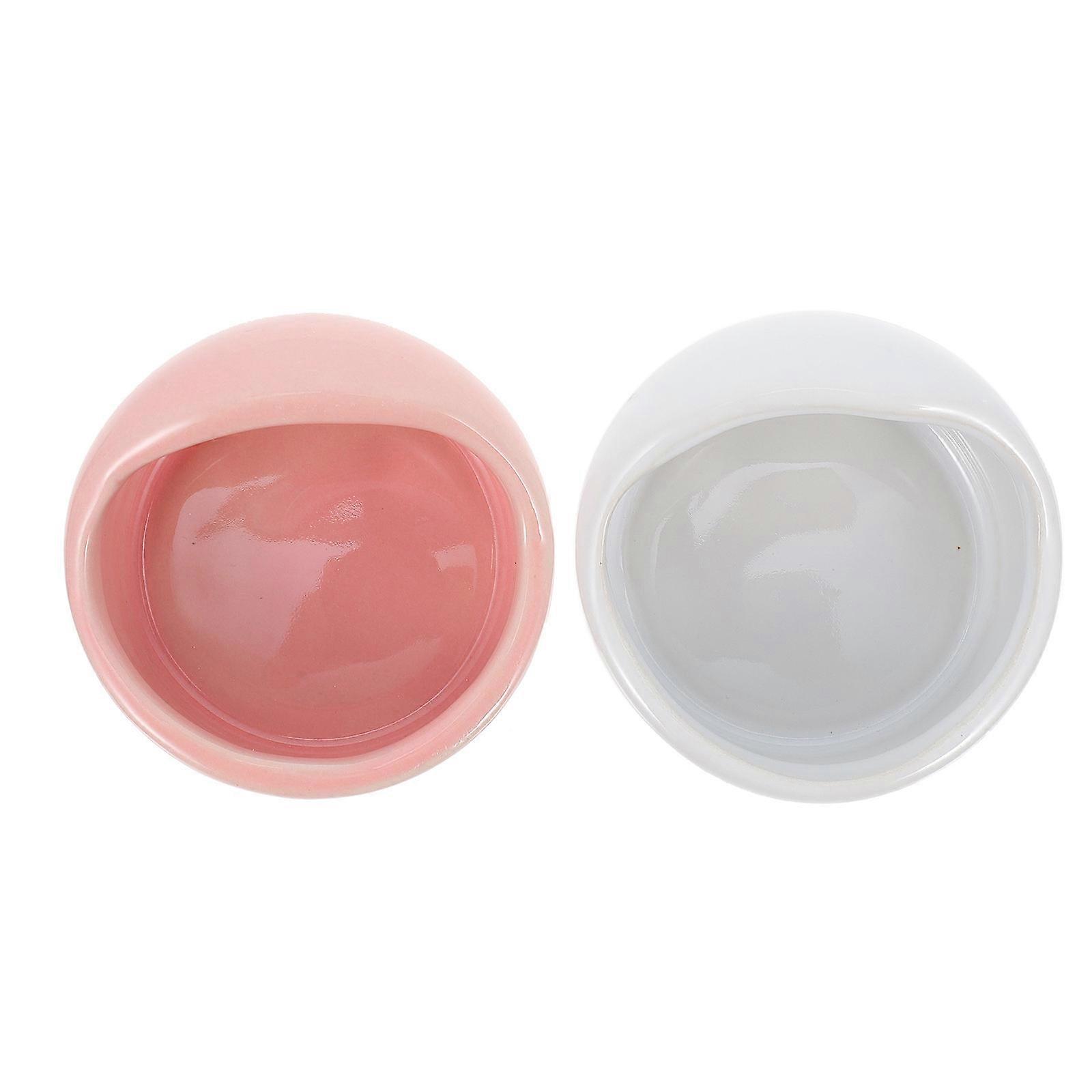 2pcs Ceramic Pet Bowls for Hamsters & Chinchillas – Durable, Washable, Non Breakable Feeders – Pink & White – Easy to Clean & Comfortable Design